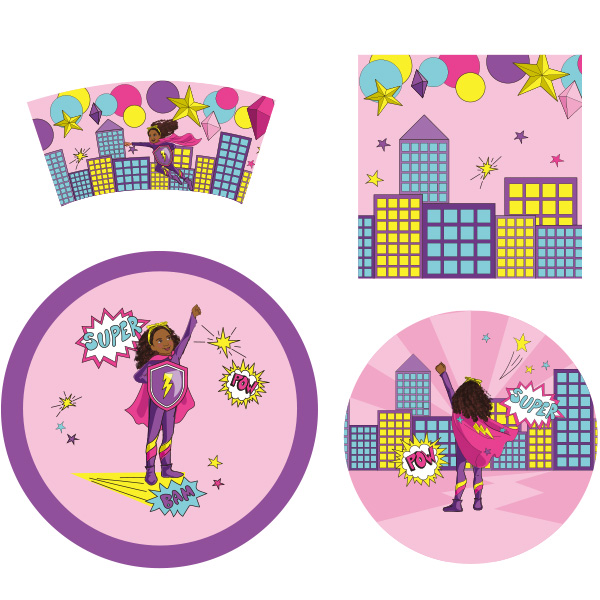 black girl super hero party decor party plates and napkins