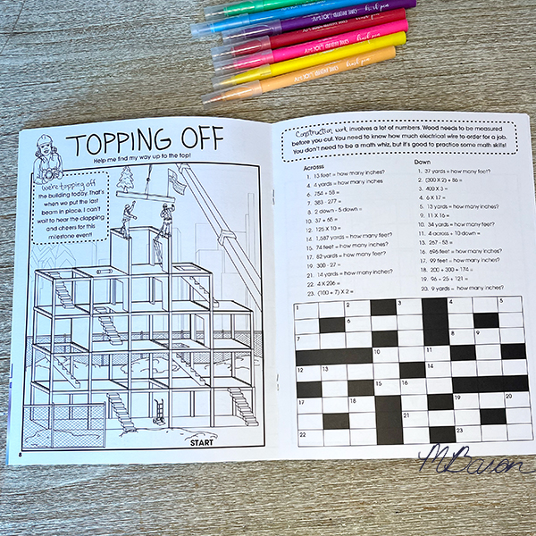 Block Kids Activity Book Coloring Book Maze and Crossword Puzzle