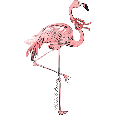 Illustrated Flamingo wearing a bow