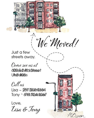 Michelle Baron Illustrated moving announcement