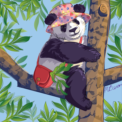 playful panda illustration in bucket hat